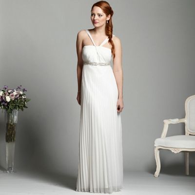 Ivory pleated maxi halter neck dress