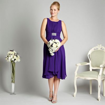 Purple pleat front embellished dress                                                                                            