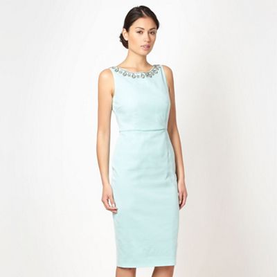Aqua embellished neck shift dress                                                                                               