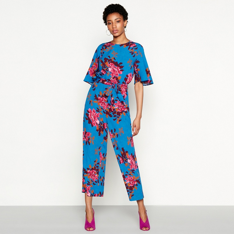 YAS - Blue Floral Print 'Wayada' Round Neck Short Sleeve Jumpsuit Review