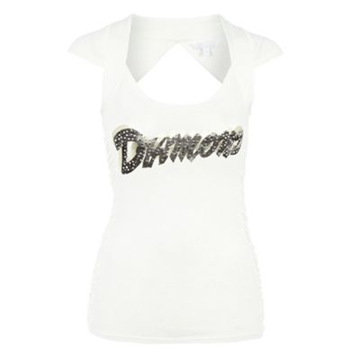 Diamond by Julien Macdonald Ivory ruched logo t-shirt