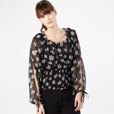 Diamond by Julien Macdonald Black floral split sleeve blouse