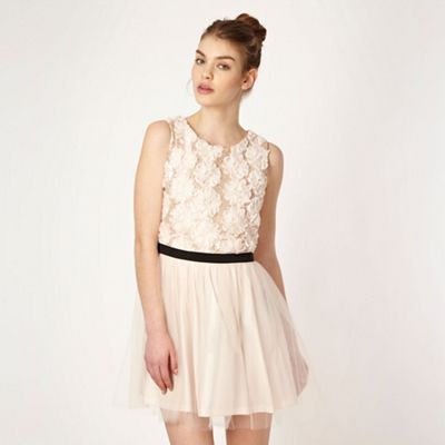 Designer light pink ribbon flower prom dress                                                                                    