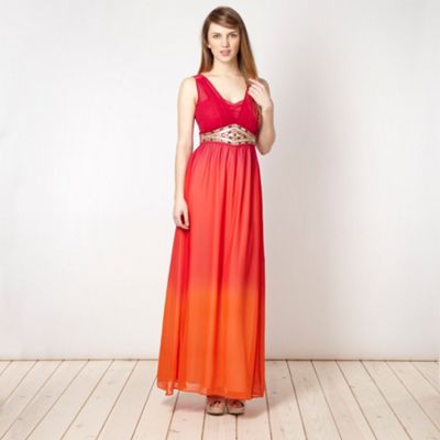 Designer orange graduated colour block maxi dress                                                                               