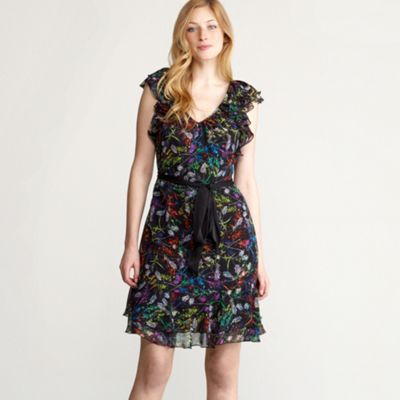 Navy floral print tea dress