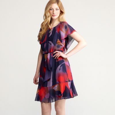Navy & red printed chiffon dress