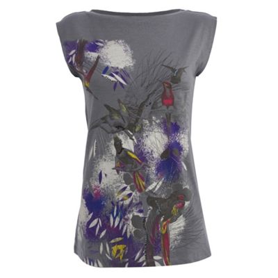 Grey tropical bird print t-shirt