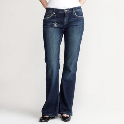 Blue embossed pocket boot cut jeans