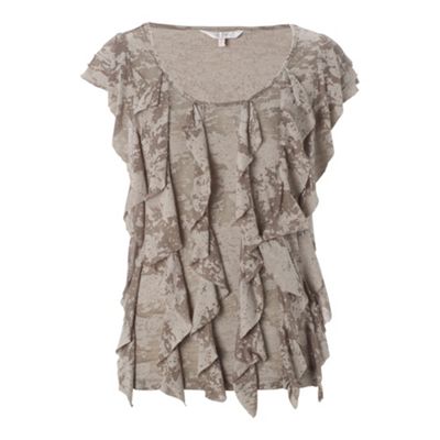 Khaki ruffle burnout top