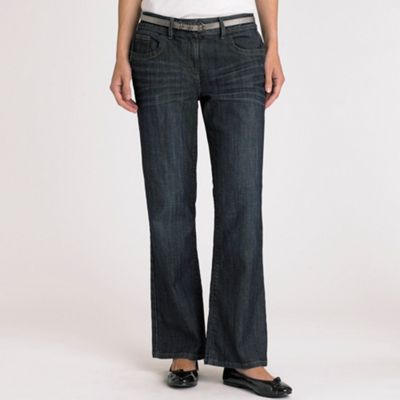 Petite dark blue washed boot cut jeans