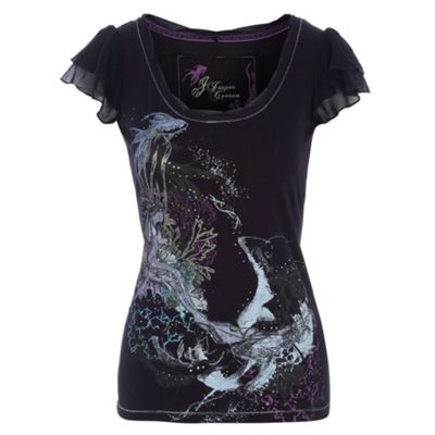 J by Jasper Conran Navy chiffon sleeve mermaid t-shirt