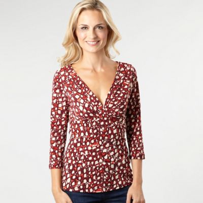 Red brushed square print top