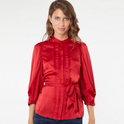 Red pintuck detail blouse