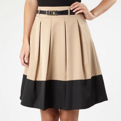 Light Tan Pleated Colour Block Skirt