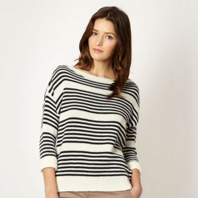 Designer navy striped zip shoulder jumper                                                                                       