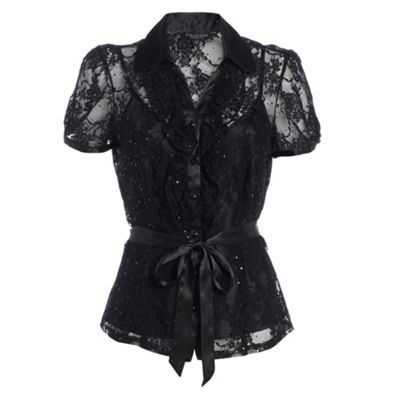 Petite Collection Petite black lace and sequin blouse