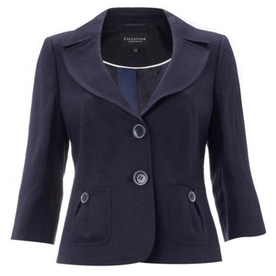 Petite navy linen suit jacket