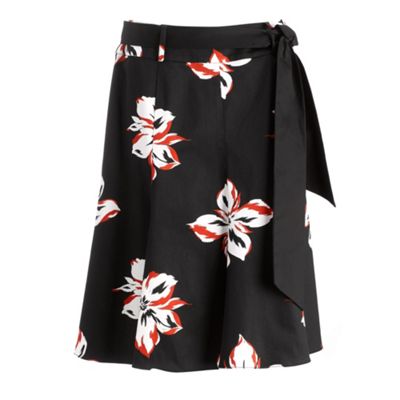 Petite black and orange floral print skirt