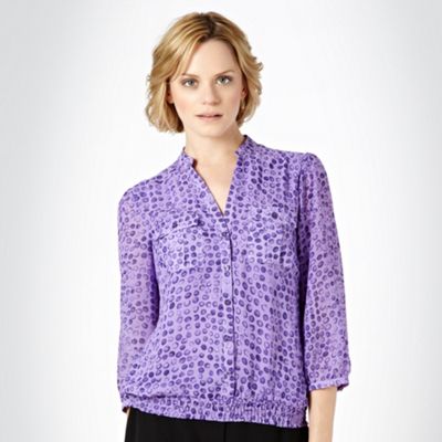 Petite purple spotted three quarter sleeved blouse