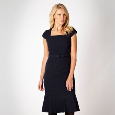 Petite navy mid length belted twill dress                                                                                       