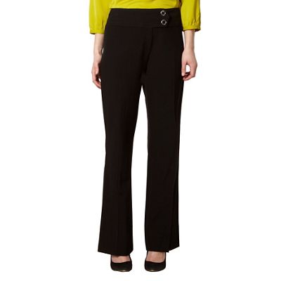 Petite black smart button tab trousers