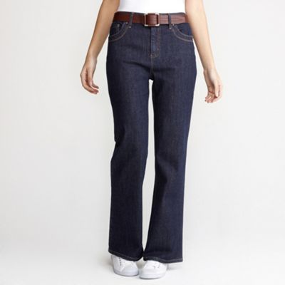 Dark blue boot cut belted jeans