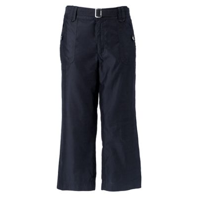 Navy cotton textured cropped trousers