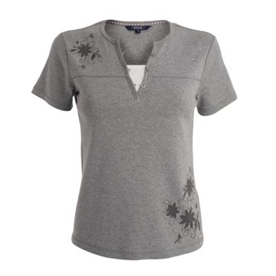 Maine New England Light grey floral embroidered t-shirt