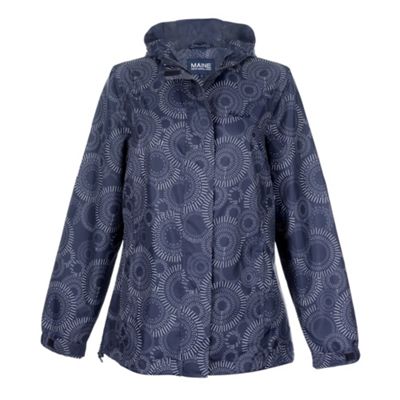 Navy printed hideaway hooded mac