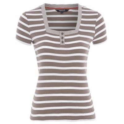 Taupe striped square neck t-shirt