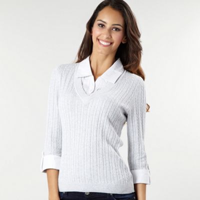 Light grey mock-insert cable stripe jumper