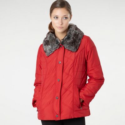 Red faux fur collar padded jacket