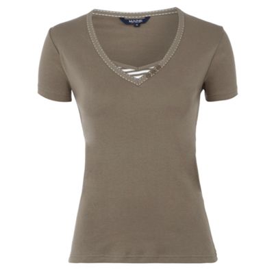 Taupe stab stitch detail t-shirt