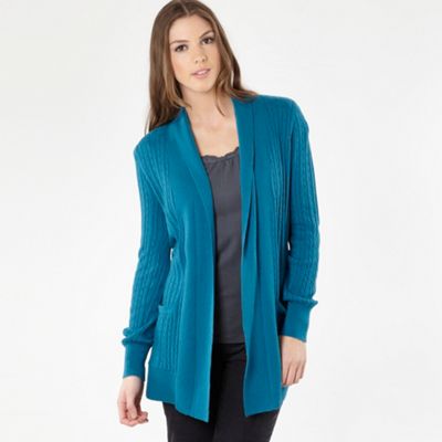 Turquoise Edge To Edge Cable Cardigan