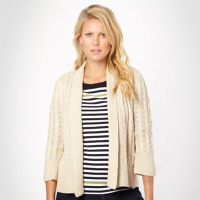Natural 'edge to edge' cable knit cardigan                                                                                      