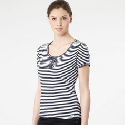 Maine New England Navy striped button neck t-shirt