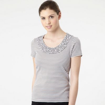 Maine New England Taupe ruffled scoop neck t-shirt