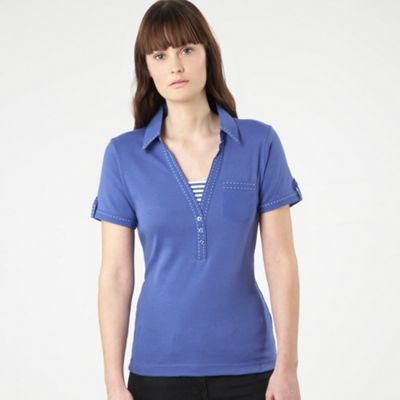 Maine New England Blue stripe panel collar t-shirt