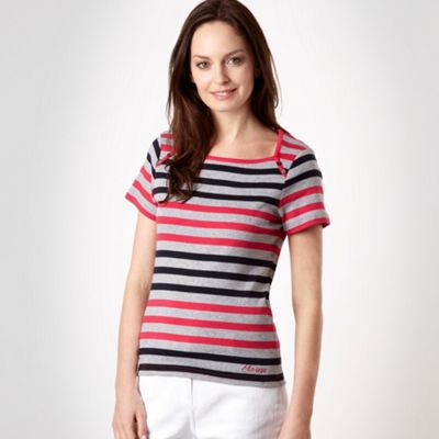 Maine New England Pink alternating stripe t-shirt