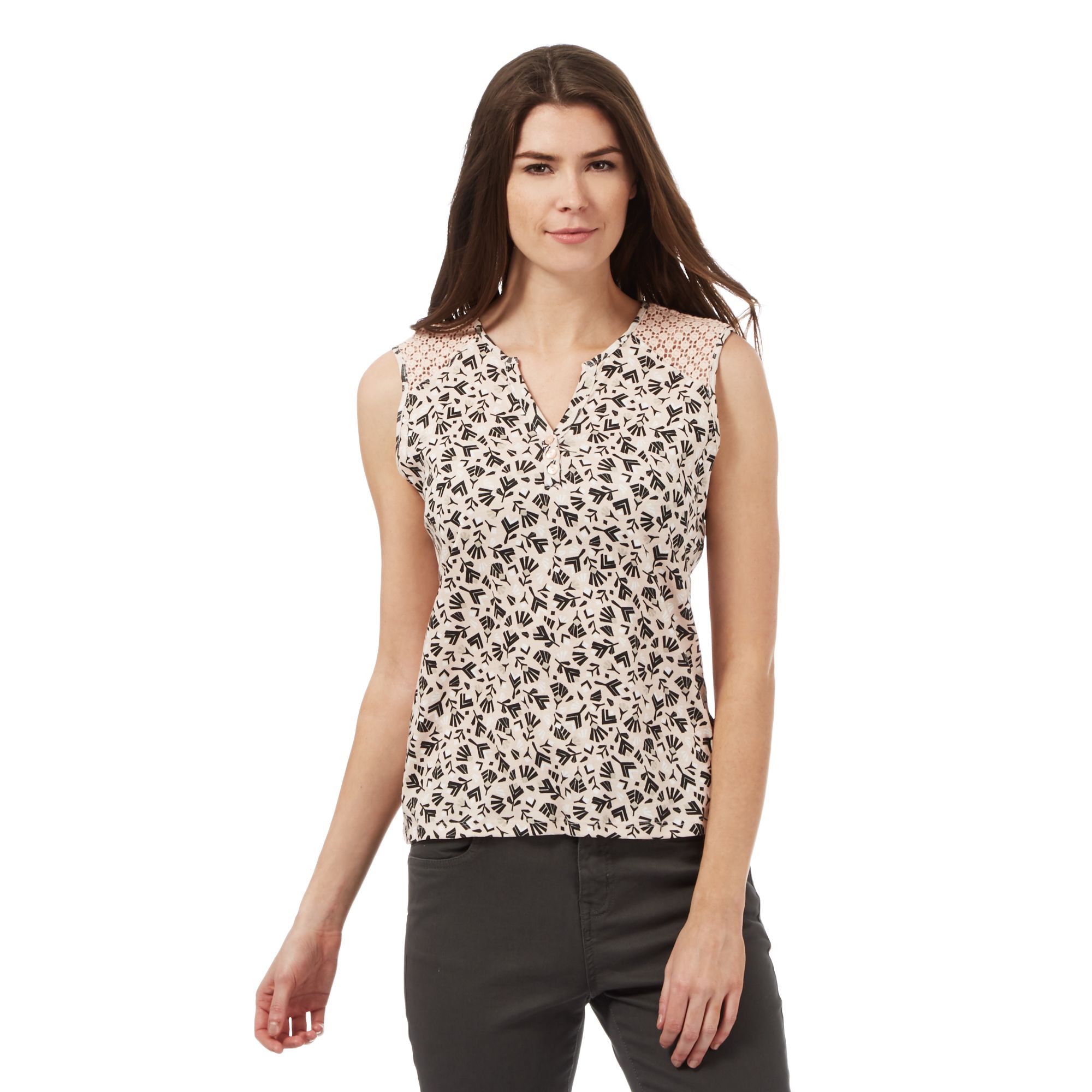 Maine New England Womens Pale Peach Printed Lace Top From Debenhams