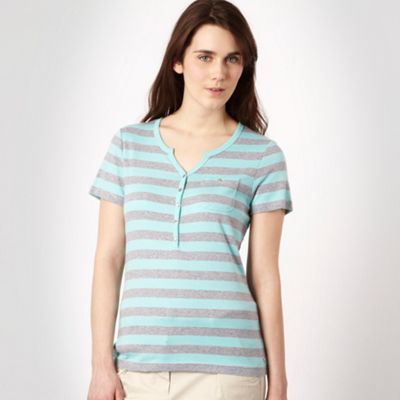 Maine New England Turquoise striped notch neck t-shirt