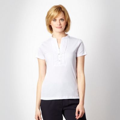 White pleated bib front t-shirt