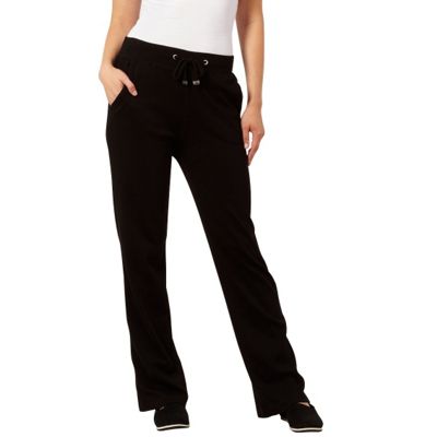 Black straight leg drawstring trousers                                                                                          