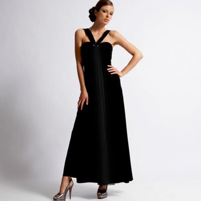 Black buckle detail long evening dress