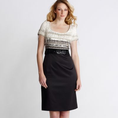 Black and ivory embellished shift dress