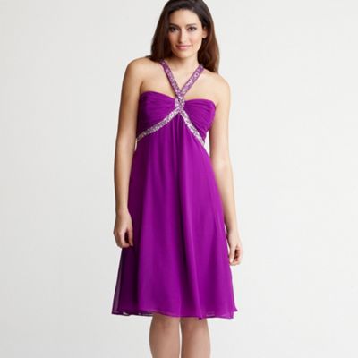 Purple embellished strap baby doll dress