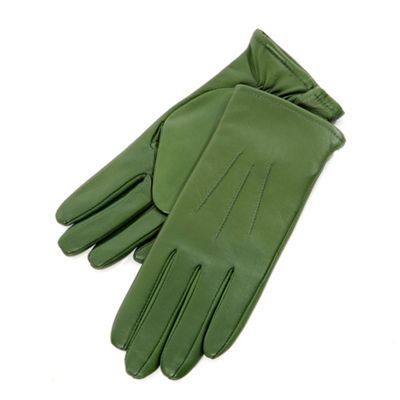 Green Three Point Leather Gloves