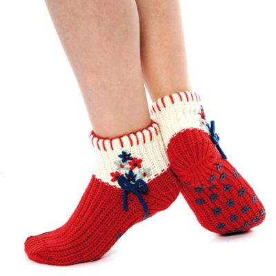 Red Flower Embroidered Socks