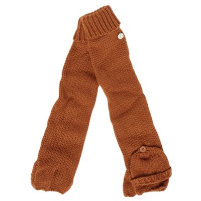 Tan knitted longline mittens