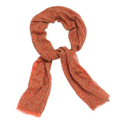 Pale brown half leopard print scarf